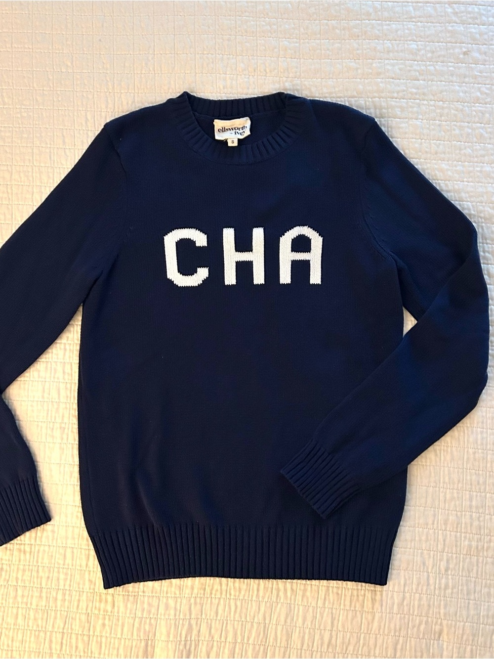 Ellsworth + Ivey Women’s Navy Crewneck Sweater with 'CHA' Knit